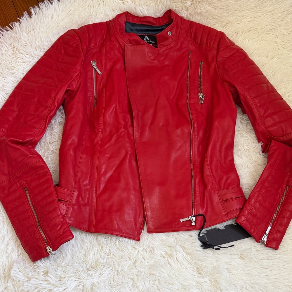 Women's Red Moto Leather Jacket by